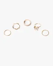Gold Bow Detail Embellished 5 Pack Ring