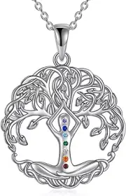 Tree of Life Chakra Necklace for Women 925 Sterling Silver Healing CZ Pendant