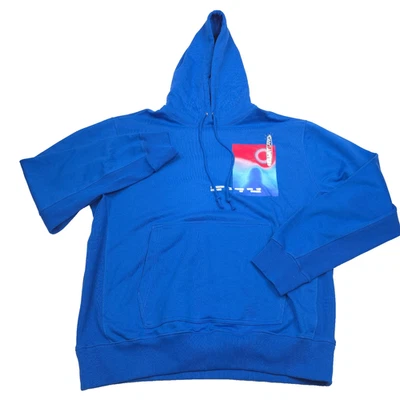 $295 HELMUT LANG Blue Outer Space Graphic Pullover Terry Hoodie Mens Size 2XL