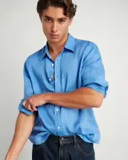 [Jag] Jag Men's Cooper Linen Shirt In Denim Blue Size Xs XS Blue