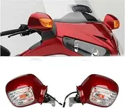 Motorcycle Pair Rear View Mirror W/Turn Signal Compatible with Goldwing GL1800 2001-2017 2016 2015 2014 13 12 11 2010 2009 08 07 06 05(Red clear)