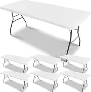 Oudain 6 Pcs Tablecloth for Folding Fitted Rectangular Table Cloth 30 x 72 Inch Vinyl Waterproof Plastic Table Cover Flannel Backed with Elastic Rim for Indoor Picnic Outdoor Party Camping (White)