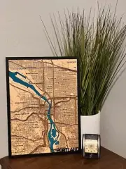 Portland, Oregon Laser Layered Wood City Willamette River Map Art 15x11