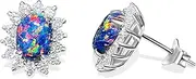 [HEART'S ART A HIDDEN ART OF LOVE] Hearts Art Australia, Women's jewellery gift ideas for her, 8x6mm Solid Created Opal cluster stud in Sterling Silver earrings, Anniversary and Birthday gifts for women or Girlfriend