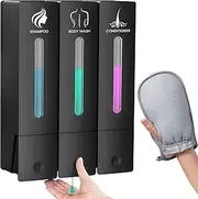 3 in 1 Shampoo and Conditioner Dispenser, 1200ML Capacity Shower Soap Dispenser Bathroom Set, 3 Chamber Shower Dispenser No Drill, Fashionable Wall Mounted Soap Dispenser for Bathroom & Hotel