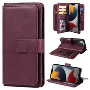 For iPhone 15 Plus PU Leather Phone Case Stand Wallet Cover with 10 Card Slots