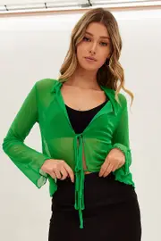 Green Mesh Cardigan Long Sleeve - Size 14, Women's Jacket