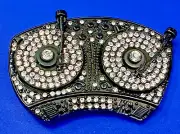 Spinner Dj Turntables Record Player Rhinestone Accented Turning Belt Buckle