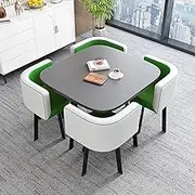 Marble Square Dining Table Set with 4 Chairs Coffee Table and Chair Combination for Balcony Living Room Lounge Dining Kitchen Furniture for Small Spaces (80 * 80 * 75cm)