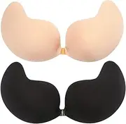 [Ywwltt] Adhesive Bra Push Up, 2 Pieces Strapless Push Up Bra, Invisible Silicone Backless Bra, Skin-Friendly Invisible Bras, for Evening Dress, Wedding Dress, Swimsuit