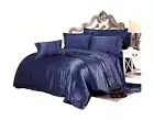 100% Pure Silky Satin Sheet Set 5Pc, Twin XL Size Solid Navy Blue Silk Fitted...