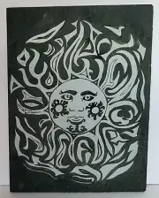 Vintage Handcarved Wood Block Linoleum Linocut Solar Sun - Make your own prints