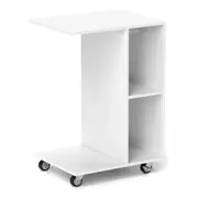 Giantex Mobile Bedside Table C-Shaped End Table w/Storage Shelves Side Table White