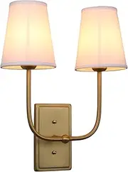 Buyee 2-Light Wall Sconce Vintage Industrial Wall Lighting Fixture Indoor Wall Lamp with Flared Funnel Fabric Shade for Bedroom Living Room Bathroom Vanity Hallway (White)