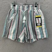Briggs Linen Shorts Women Small Blue White Vertical Stripe Tasseled Coastal Boho