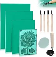Lino Print Set Linoleum Plate Linocut Stamp Rubber 10 Pieces A3 A4 A5 A6 Rubber Stamp Carving Blocks for Print Graphics Crafts DIY