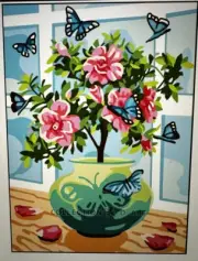 Printed needlepoint Tapestry Canvas Only 30 X40 Cm Buterflies In Flowers Rto