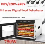 220/110V Home 8 Tier Food Dehydrator 24h Timer Fruit Jerky Dryer Stainless Steel