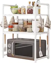 Over Microwave Shelf - Kitchen Countertop Utensils And Cutlery Organizer,Heavy Duty Kitchen Countertop Storage Microwave Stand With Hooks For Home