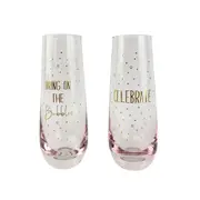 2pc Urban 16cm Celebrate Champagne Glass Stemless Party Drinking Cup Gold/Pink