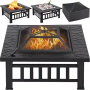 Multifunctional Fire Pit Table 32In Square Metal Firepit Stove Backyard Patio Ga