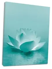 Teal Water Lily Wall Art, Abstract Boho Floral on 16L" x 12W" Teal and Green