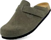 [xinlanlin] Kids Suede Clogs Boys Girls Sandals Leather Mules Cork Footbed Slippers with Arch Support Comfort Slip On Slippers Classic Adjustable