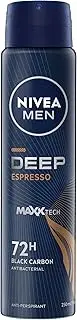 NIVEA MEN Deep Espresso Anti-Perspirant Aerosol Deodorant 250ml | With Black Carbon | 72-Hour Sweat & Odour Protection | Energising Espresso Scent | Long-Lasting Freshness