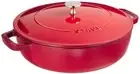 Staub "Braiser Saute Pan Cherry 26cm" Large Hand Cast Enamel Pot Sukiyaki Compat