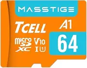 TCELL MASSTIGE 64GB microSDXC Memory Card with Adapter - A1, UHS-I U1, V10, Micro SD Card, Read up to 100 MB/s, Full HD