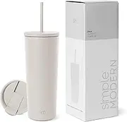 Simple Modern Insulated Tumbler with Lid and Straw | Iced Coffee Cup Reusable Stainless Steel Water Bottle Travel Mug | Gifts for Women Men Her Him | Classic Collection | 24oz | Almond Birch
