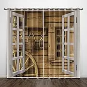 Exquisite Bedroom Blackout Curtains, Old Wooden Door 79x63 Inch Heat Insulation Blackout Children's Curtains,3D lackout Curtains, Suitable for Living Room Bedroom Childre