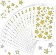 FindTop Glitter Star Stickers - 15 Sheets, 3 Models for Rewards, Crafts, Books, Decoration, Classrooms, Teaching Awards