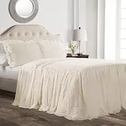 Lush Decor Ruffle Skirt Bedspread Set - 3 Piece Luxurious Farmhouse Bedding Set - Elegant, Charming Ruffle Detail - Timeless Style & Classic Design - Soft and Lightweight - King, Ivory