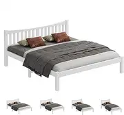 ALFORDSON Wooden Bed Frame Base with Headboard & Timber Slats King Size, Solid Pine Wood Mattress Foundation Platform with Under-Bed Storage Space, Home Bedroom Furniture, Cambrie Series White