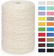 Macrame Cord 3mm x 328yd | 100% Natural Cotton Macrame Rope | 4 Strand Twisted Cotton Cord for DIY Crafts Knitting Plant Hangers Wedding Decor, Beige