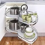 Stainless Steel Double Layer Sliding Corner Cabinet Kitchen Cupboard Right Opening (B Pull Out Left)