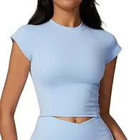 [TianheInnove] Eco-Friendly Workout Top,Women's Quick-Dry Running Shirt with Cap Sleeves,Slim-Fit Yoga Tee