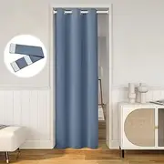 [HOMEIDEAS] Stone Blue Doorway Curtains Privacy, Grommet Closet Curtain for Bedroom, 80 Inches Length Solid Blackout Door Cover Curtains, Tie Back Insulated Window Curtain Drape, 1 Panel