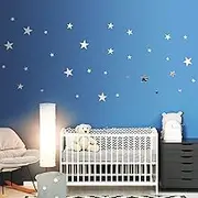 Shappy 32 Pcs Star Mirror Wall Stickers for Bedroom Living Room Decoration DIY Removable Acrylic Mirror Wall Decals for Home Nursery Interior Wallpaper Background Art Decor(Silver)
