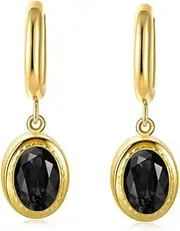 [Nvzi] c suitable for men and women, set with zircon earrings, stainless steel gold-plated earrings, oval pendant, titanium steel earrings, earrings (black), 0.7*2.5cm/0.3*1in, 01, No Gemstone