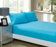 Super Soft 3-Piece Double Size Bed Fitted Sheet & 2 Pillowcases Set - Light Blue
