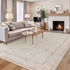 Washable 9x12 Area Rug for Living Room, Soft Boho Pink Rug 9' x 12' Light Pink