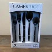 Cambridge Titanium Color Plated SS Flatware Black Satin “Jericho” 20 Piece
