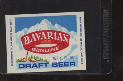 Bavarian Weiss Genuine Draft Beer 11oz Bottle Label / Vintage / Maier Brewing Co