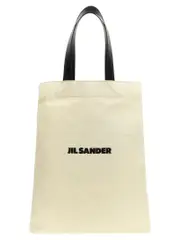 [Jil Sander] Jil Sander-Flat Shopper Tote Bianco/Nero-Donna OS White/Black