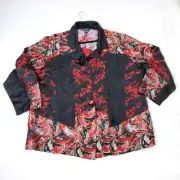 NEW Citron Santa Monica Silk Button Jacket Womens Plus Size 3X Red Black Rayon