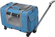 Fonowx Dog Cat Carrier with Wheels Travel Bag, Ventilated Breathable Wheeled Rolling Puppy Carrier for Park Shopping, blue