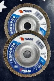 Two Weiler Tiger 4” Type 29 Flap Disc Zirconium 60Z Medium 50504 5/8AH 2 WHEELS