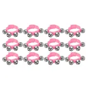 12 Pcs Wrist Bells, Jingle Bells Christmas Hand Bells with 4 Bells Pink